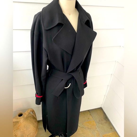 Black Grosgrain Red Stripe Classic Trench Coat - Picture 2 of 11